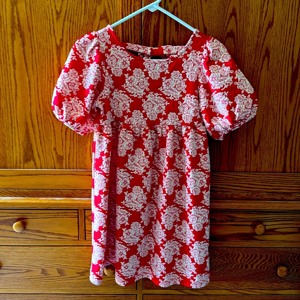 JANIE AND JACK GIRLS RED & CREAM FLORAL DRESS, SIZE 12, LIKE NEW!